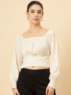 LE BOURGEOIS Party Solid Women White Top