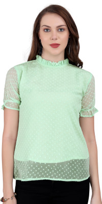 Moda Rapido Casual Solid Women Light Green Top