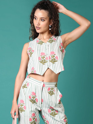 V-MART Casual Printed Women Green Top