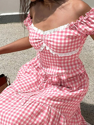 QUINTESSENTIALS Casual Checkered Women Pink Top