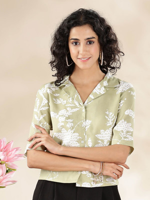 ANOUK Casual Floral Print Women Light Green Top