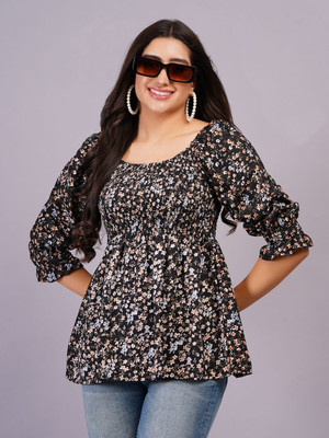 Highlight fashion export Casual Printed Women Black Top