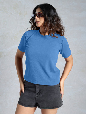 EKASYA Casual Solid Women Blue Top