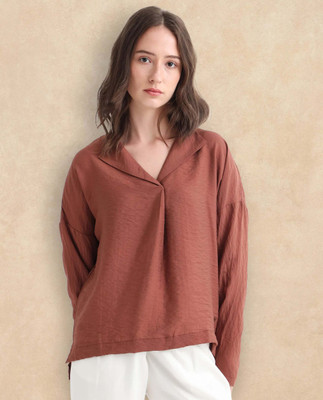 RAREISM Party Solid Women Brown Top