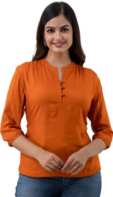 himanc Casual Solid Women Orange Top