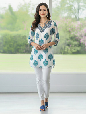 SADIYA DRESSES Casual Embroidered Women Light Green Top
