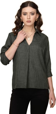 GLOBAL REPUBLIC Casual Checkered Women Green Top