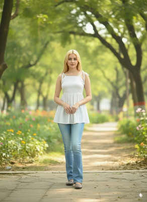 REAM Casual Solid Women White Top