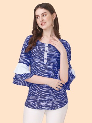 HEMANG FASHION Casual Printed Women Blue Top