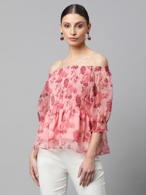 GLOBAL REPUBLIC Casual Floral Print Women Pink Top