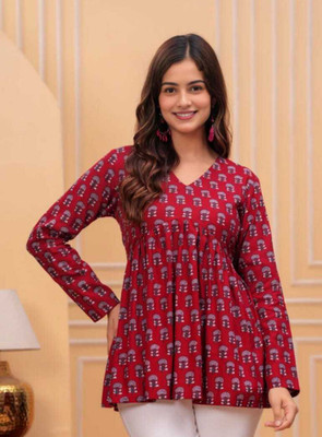 kleesi Casual Printed, Ethnic Motifs Women Red Top