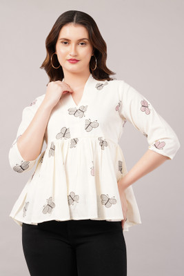 clobug Casual Printed Women White Top