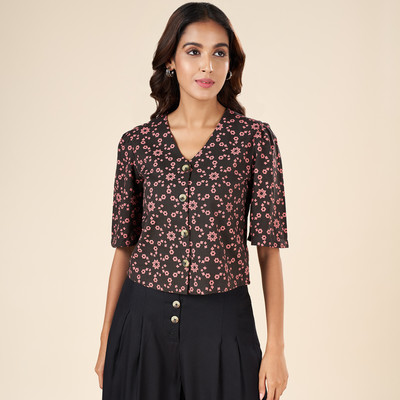 Akkriti by Pantaloons Casual Printed Women Black, Pink Top