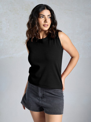 EKASYA Casual Solid Women Black Top