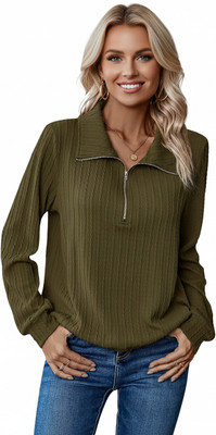 Leriya Fashion Casual Self Design Women Green Top