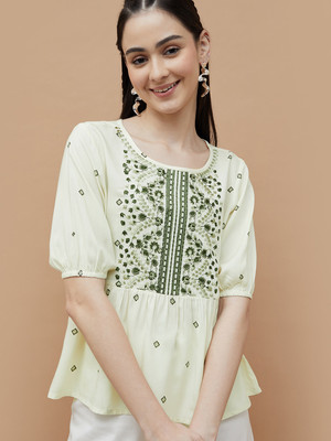 Fame Forever by Lifestyle Casual Embroidered Women Beige Top