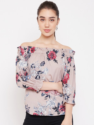 PURYS Casual 3/4 Sleeve Floral Print Women Multicolor Top
