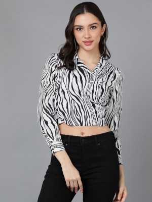 Znx Clothing Casual Printed Women White, Black Top