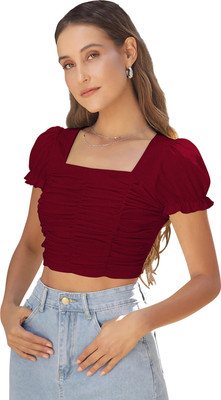 Dressberry Party Printed Women Maroon Top