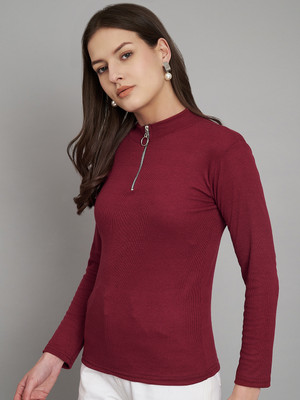 Trend Level Casual Solid Women Maroon Top