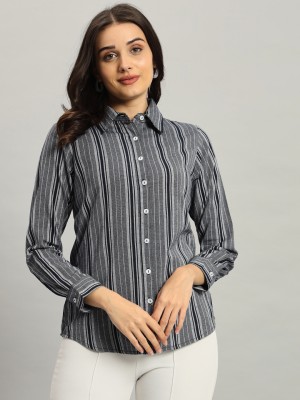 Reberry Casual Striped Women Grey, Blue Top