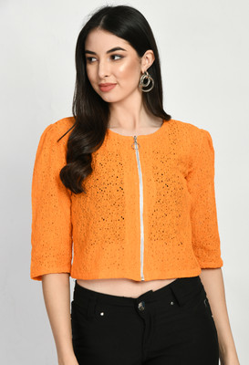 Rayware Casual Self Design Women Orange Top