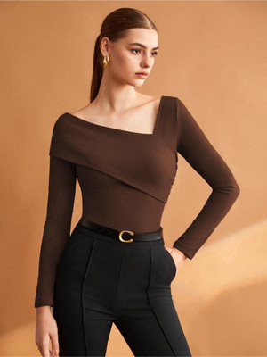 KOTTY Casual Solid Women Brown Top