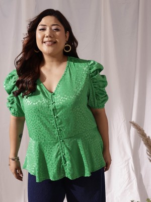 CURVY STREET Casual Solid Women Green Top