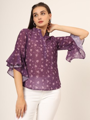 CHARMGAL Casual Floral Print Women Purple Top