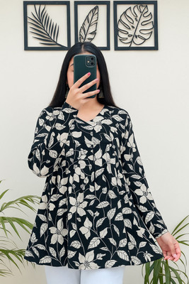 JAIPURI CREATION Casual Floral Print, Printed Women Black Top