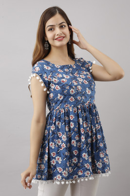 WOMENATTIRE Party Printed Women Blue Top