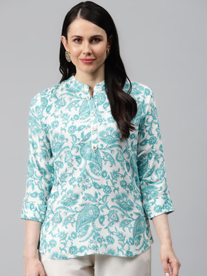 Jyoti Casual 3/4 Sleeve Printed Women Light Blue Top