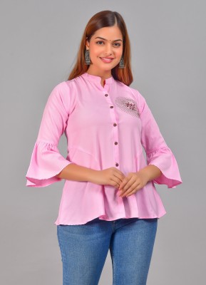 Ravindra Fashions Casual Embellished, Solid Women Pink Top