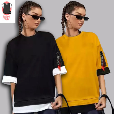 FARBOT Casual Printed Women Black, Yellow, White Top