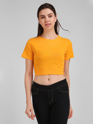 DEEPMAYRA COLLECTION Casual Short Sleeve Solid Women Yellow Top