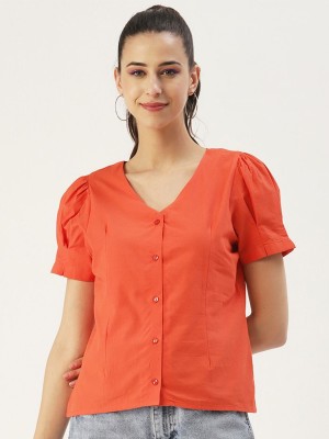 Dressberry Casual Floral Print Women Orange Top