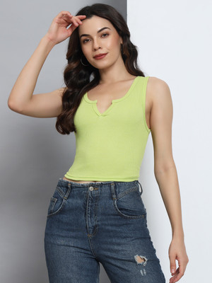 Q-Rious Casual Solid Women Light Green Top