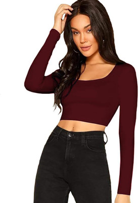 DUDSTUCKER Casual Solid Women Maroon Top