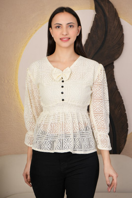 SONIC FASHION Casual Self Design Women Black Top