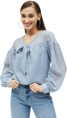 KIBO Casual Self Design Women Blue Top