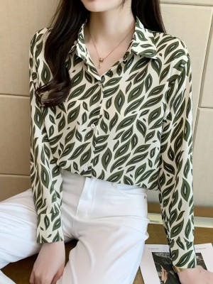 Leriya Fashion Casual Printed Women Green Top