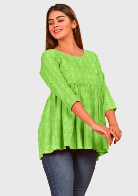 Erisha Casual Printed Women Light Green Top