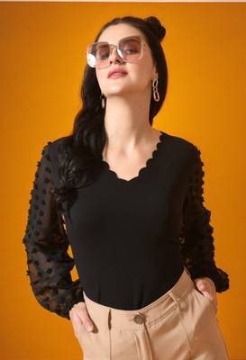 SAKSHI TRADER Casual Solid Women Black Top