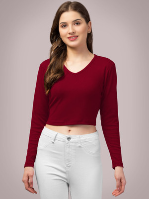 Dream Beauty Fashion Casual Solid Women Maroon Top