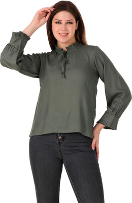 FILLESBEL Casual Striped Women Dark Green Top