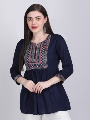 Ashlee Party Embroidered Women Dark Blue Top