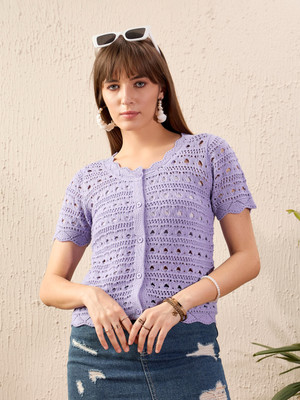 SASSAFRAS Casual Self Design Women Purple Top