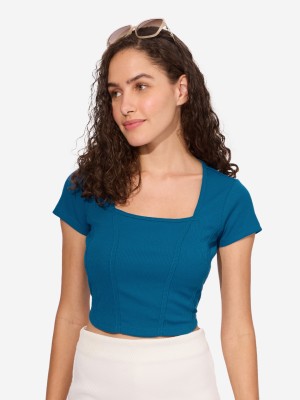 The Souled Store Casual Solid Women Blue Top