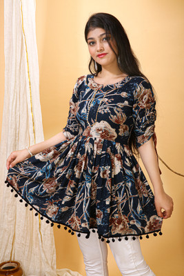 LILUDI Casual Printed Women Blue Top