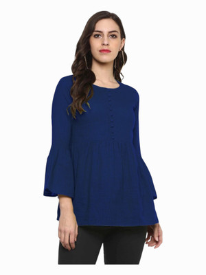 Vasumati Textiles Casual Solid Women Dark Blue Top